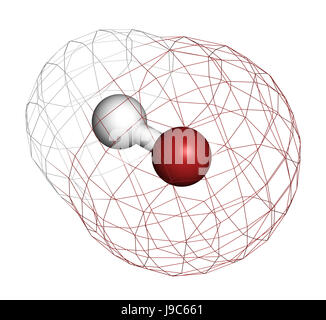 L'anion hydroxyde, structure chimique. Le rendu 3D. Les atomes sont représentés comme des sphères classiques avec codage couleur : blanc (l'hydrogène), l'oxygène (rouge). Banque D'Images