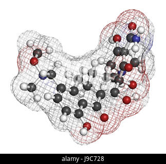 Sarecycline molécule antibiotique tétracycline (classe). Le rendu 3D. Les atomes sont représentés comme des sphères classiques avec code couleur. Banque D'Images