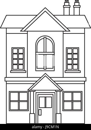 Une maison d'habitation à deux étages avec mur de briques et de tuiles rouges. Entrée de la maison est décorée avec des colonnes classiques. Illustration de Vecteur