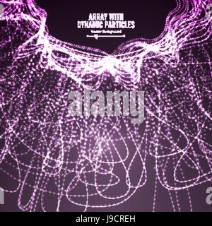 Vecteur array avec Splash particules. Grand complexe de données. Résumé fond numérique demi-teinte rougeoyante Illustration de Vecteur