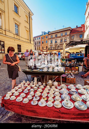 Marché aux puces sur la place du marché, de la vieille ville, Lublin, Lublin Voivodeship, Pologne, Europe Banque D'Images