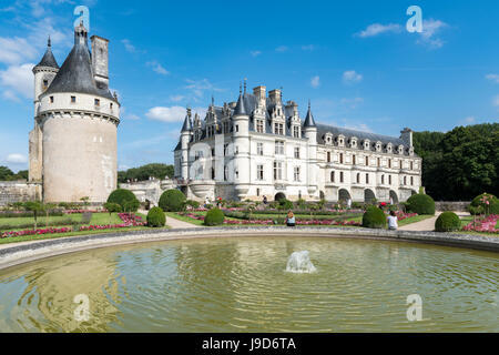 Fontaine dans le parc du château de Chenonceau, UNESCO World Heritage Site, Chenonceaux, Indre-et-Loire, Centre, France, Europe Banque D'Images