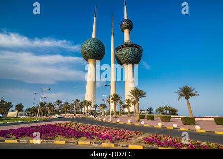 Monument Kuwait Towers dans la ville de Koweït, Koweït, Moyen-Orient Banque D'Images