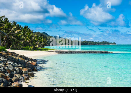 Plage de sable blanc et eaux turquoises, de Rarotonga et les Îles Cook, du Pacifique Sud, du Pacifique Banque D'Images