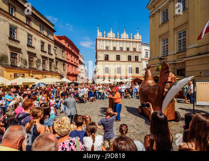 Au cours de la poule en cuivre juste Jagellon, Vieille Ville, Ville de la voïvodie de Lublin, Lublin, Pologne, Europe Banque D'Images