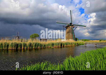 Les moulins à vent de Kinderdijk, UNESCO World Heritate Site, Hollande méridionale, Pays-Bas, Europe Banque D'Images