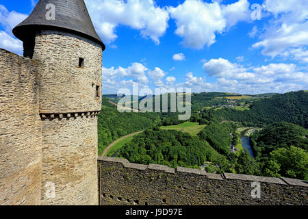 Château de Bourscheid dans la vallée de la rivière Sauer, Canton de Diekirch, Grand-duché de Luxembourg, Europe Banque D'Images