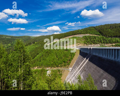 Visites, Thuringe, lac artificiel, barrage, bleu, arbre, arbres, montagnes, Banque D'Images