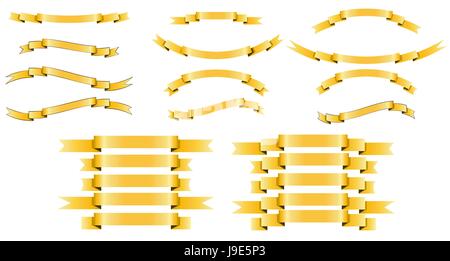 Vecteur de rubans de soie d'or sur fond blanc. Formes de bannière, l'étiquette et la décoration sticker collection. Illustration de Vecteur