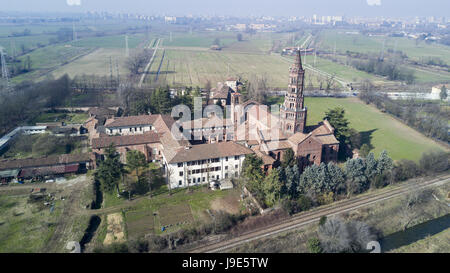 Vue panoramique du monastère de Clairvaux, abbaye, vue aérienne, Milan, Lombardie. Italie Banque D'Images