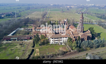 Vue panoramique du monastère de Clairvaux, abbaye, vue aérienne, Milan, Lombardie. Italie Banque D'Images