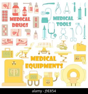 L'équipement d'outils médicaux, cartoon style icons set Illustration de Vecteur