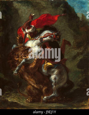 Eugène Delacroix - Cavalier arabe attaqué par un Lion Banque D'Images