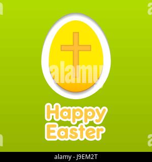 Joyeuses Pâques oeufs jaune avec croix carte symbole. Sur fond vert. Illustration de Vecteur