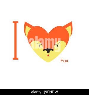 J'aime Fox. Chef mignon renards en forme de cœur. Illustration vecteur animal. Illustration de Vecteur