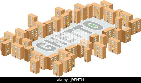 Quartier du ghetto. Immeuble en forme de lettres. Vector illustration. Un quartier pauvre à la périphérie Illustration de Vecteur