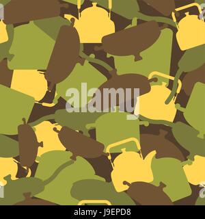 Texture militaire d'ustensiles de cuisine. Armée Camouflage pattern transparente de pots, casseroles et de grillage. Soldats seamless background pour cantine soldat Illustration de Vecteur