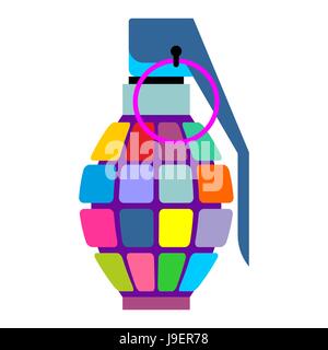 Grenade à main coloré pour les hippies. Sous-munitions militaires partie d'éclatement de la couleur. Informelle de l'Armée de projectile. Illustration de Vecteur