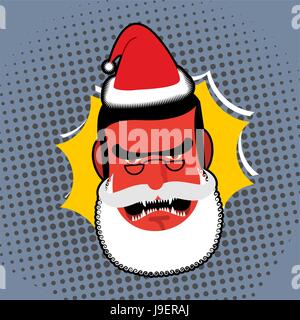 Le mal en colère contre le père Noël. Rouge de colère et jure de personne crie. Villain avec barbe blanche et des lunettes. Caractère Noël pop art style. Illustration de Vecteur