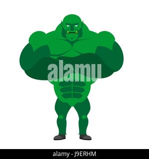 BODYBUILDER monstre sur un fond blanc. Monster avec de grands muscles. Illustration de Vecteur