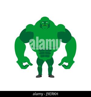 Bouffon vert sur fond blanc. Strong monster avec de grandes mains. Vector illustration de storybook troll Illustration de Vecteur