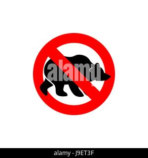 Arrêter l'ours. Interdit l'animal sauvage. Silhouette animale Alaska congelée. Contre l'emblème d'une bête sauvage effrayant. Caractère d'interdiction rouge. Forêt interdiction predator Grizz Illustration de Vecteur