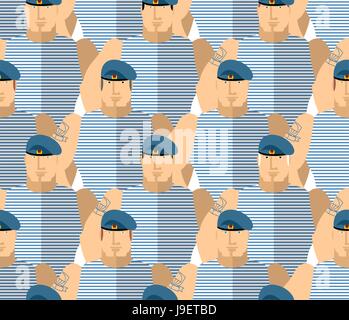 VDV militaire russe . Strong Soldats en bérets bleus et vestes à rayures. Les troupes aéroportées. Modèle logique des militaires. Vector background. Illustration de Vecteur