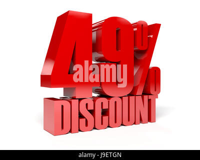 49  % de réduction. Texte rouge brillant. Concept 3D illustration. Banque D'Images