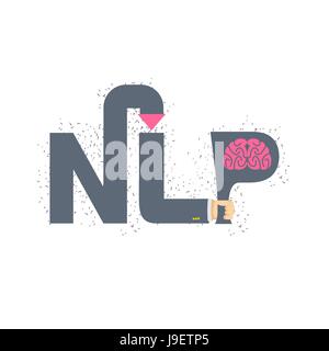 La PNL logo et l'emblème. Main tenant une lettre avec le cerveau. Vector illustration Illustration de Vecteur