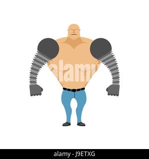 L'homme Robot. L'homme cybernétique avec mains mécaniques. Artificielle Bionic membre supérieur. La technologie du fer dans les mains. Illustration de Vecteur