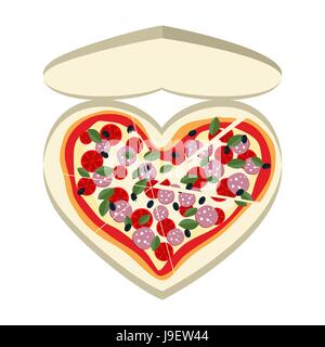 La pizza comme un symbole de coeur. Dans un papier fort. L'alimentation d'illustration vectorielle Illustration de Vecteur