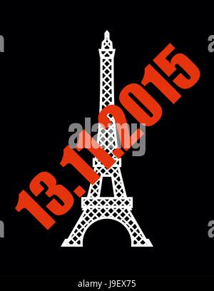 13 novembre 2015 attaque terroriste à Paris. Symbole national de la France - Tour Eiffel en rouge. Illustration de Vecteur