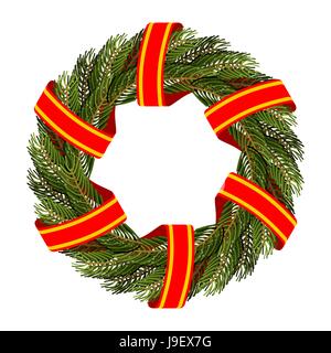 Couronne vert traditionnel pour Noël. Les branches d'arbres de Noël et de la paperasserie. Décoration pour fêtes : Nouvel An. Cadre rond de branches vertes de Illustration de Vecteur