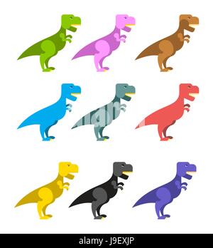 Jeu de dinosaures colorés. Tyrannosaurus rex. Des animaux de la période préhistorique. Grand reptile effrayant. Ancienne Angryl Predator t-rex dinosaure. Illustration de Vecteur