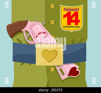 Valentines Day. Love Gun. Vêtements militaires et de la sangle avec boucle. Coeur d'or de ceinture. Armoiries de l'amour. Armée d'amour. À cœur. 14 Février Illustration de Vecteur