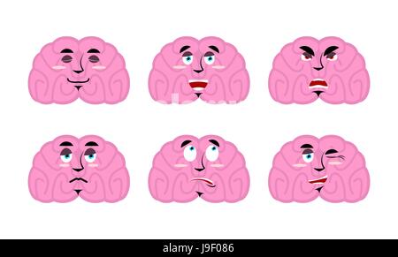 Le cerveau des émotions. Set avatar emoji cerveaux. Le bien et le mal l'esprit. Découragé et joyeux. Triste et endormie. Mignon et agressifs Illustration de Vecteur