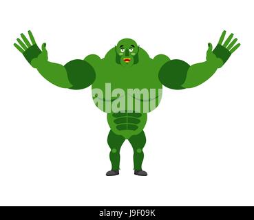 Propagation ogre joyeux ses bras dans une étreinte. Bon gros troll vert. Belle genre monster goblin Illustration de Vecteur