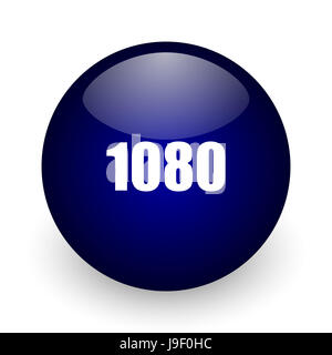 1080 brillant bleu ball icône web sur fond blanc. Rendu 3D ronde bouton. Banque D'Images