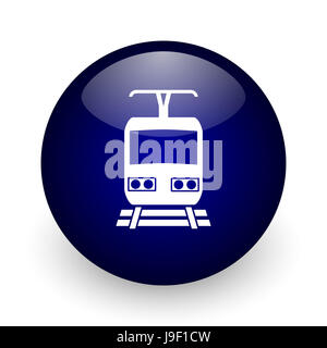 Blue Train boule brillante icône web sur fond blanc. Rendu 3D ronde bouton. Banque D'Images