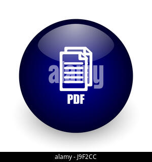 Brillant bleu pdf ball icône web sur fond blanc. Rendu 3D ronde bouton., Banque D'Images