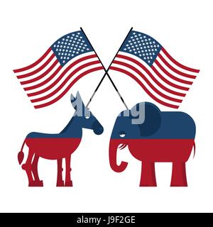 L'éléphant et âne. Symboles de Démocrates et républicains. Les partis en Amérique. Drapeau USA Illustration de Vecteur