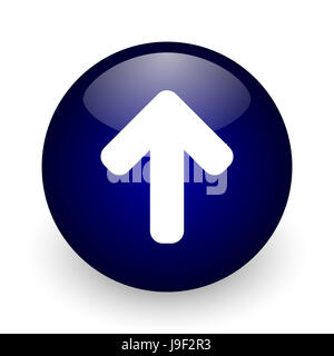 Flèche vers le haut brillant bleu ball icône web sur fond blanc. Rendu 3D ronde bouton. Banque D'Images