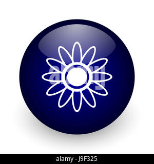 Fleur bleu boule brillante icône web sur fond blanc. Rendu 3D ronde bouton. Banque D'Images