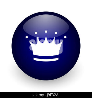 Crown blue glossy ball icône web sur fond blanc. Rendu 3D ronde bouton. Banque D'Images