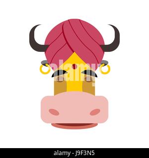 Vache sacrée indienne. Tête de vache jaune en turban. Illustration de Vecteur