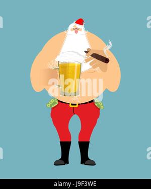 Bad Santa avec bière et d'un cigare. Le Père Noël. l'argent en poche. boire à l'écart de rémunération. Tyran de Noël. Fête du Nouvel An Illustration de Vecteur