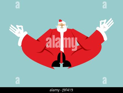 Le yoga de Noël. Santa Claus yogi. Nouvelle Année Zen. Grand-père en position du lotus. Lumières de Noël et de détente. Illustration de Vecteur