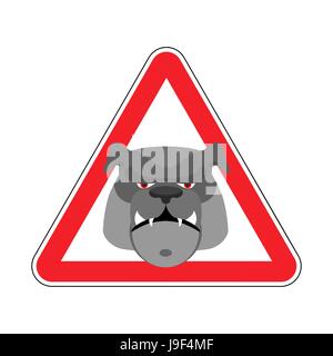 Chien en colère panneau d'avertissement rouge. Attention Danger Bulldog symbole. Triangle de signalisation de danger animal Illustration de Vecteur