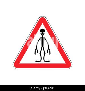 UFO panneau d'avertissement rouge. Attention Danger exotiques symbole. Triangle de signalisation de danger invader Illustration de Vecteur