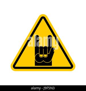 L'attention de la musique rock. Rock Avertissement symbole main. Panneau Danger triangle jaune Illustration de Vecteur